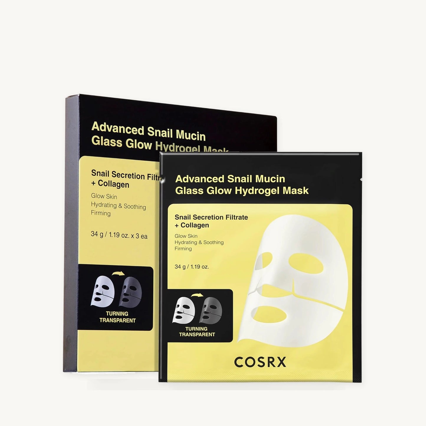 מסכת הידרוג׳ל Snail Mucin Glass Glow של COSRX