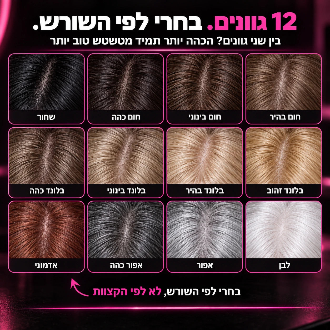 מפת 12 גווני BUNEE לפי צבע השורש